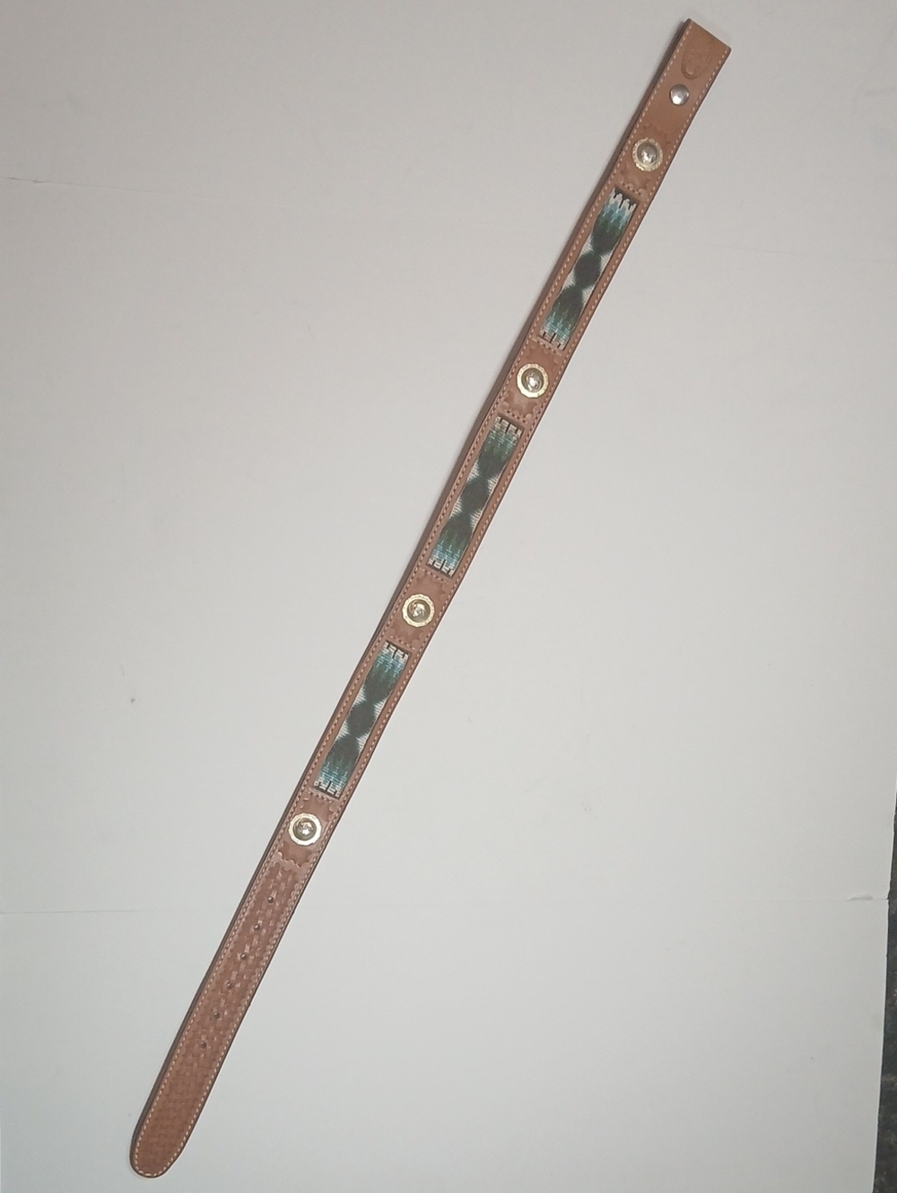 South Dakota Handcrafted Western Brown Leather Belt Beaded Inlay Metal Details